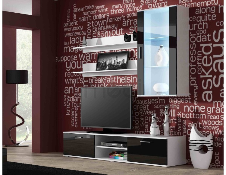 Модульна стіна для вітальні CAMA SOHO 5 з вітриною 190x185x43 Білий мат/Чорний глянець ПОЛЬЩА 129302